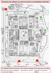 Plan de situation des départs de sentiers
