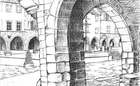 Dessin Olivier Guimbert de la place de Sauveterre 